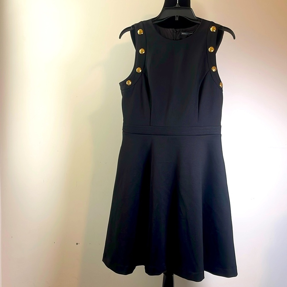 WHBM Luxe Stretch Button Detail Fit & Flare Dress with Gold Buttons Size 8